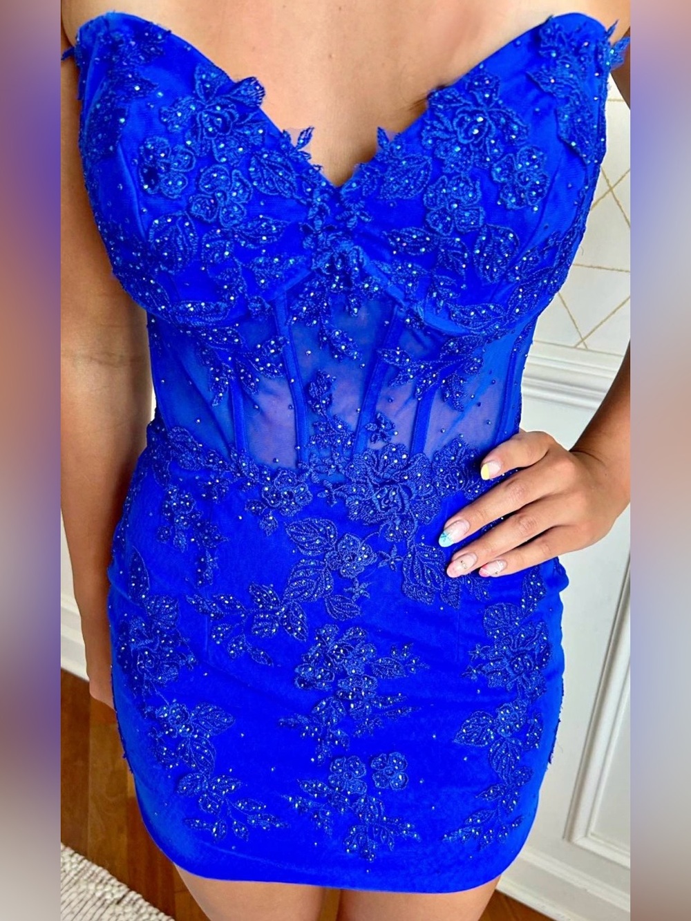 La Femme Royal Blue Corset Mini Dress – Size 8 💙✨